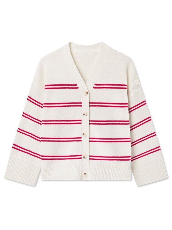 LAKE Sweaters - NWT Lake Pajamas Nora Cotton Cardigan in Ivory Red Stripe